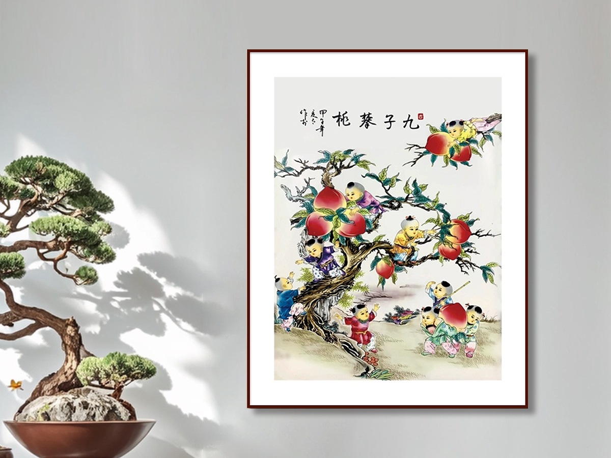 Discover the Timeless Beauty of “Nine Children Climbing Peach” Cross-Stitch