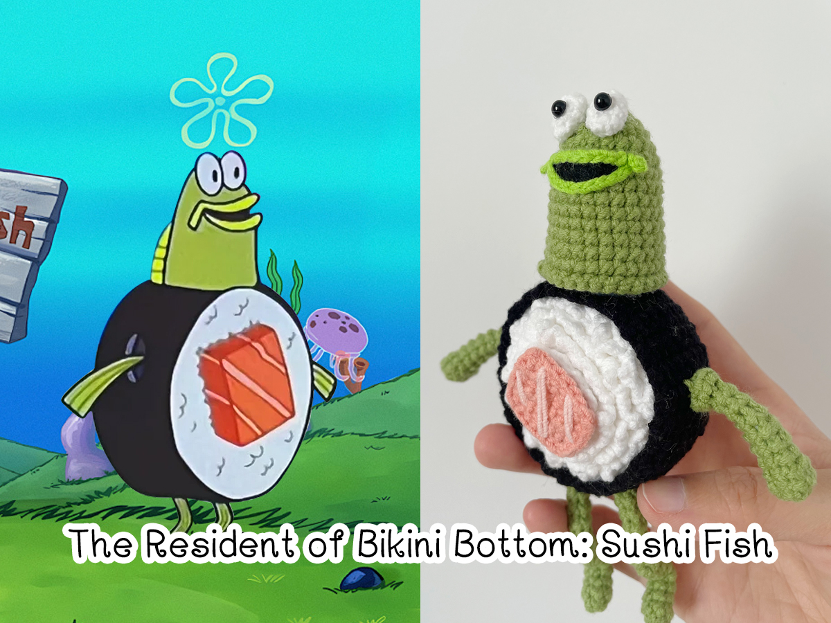 Crochet Tutorial of Salmon Sushi Fish from Bikini Bottom