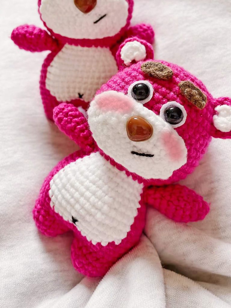 Adorable pink strawberry bear amigurumi finished look