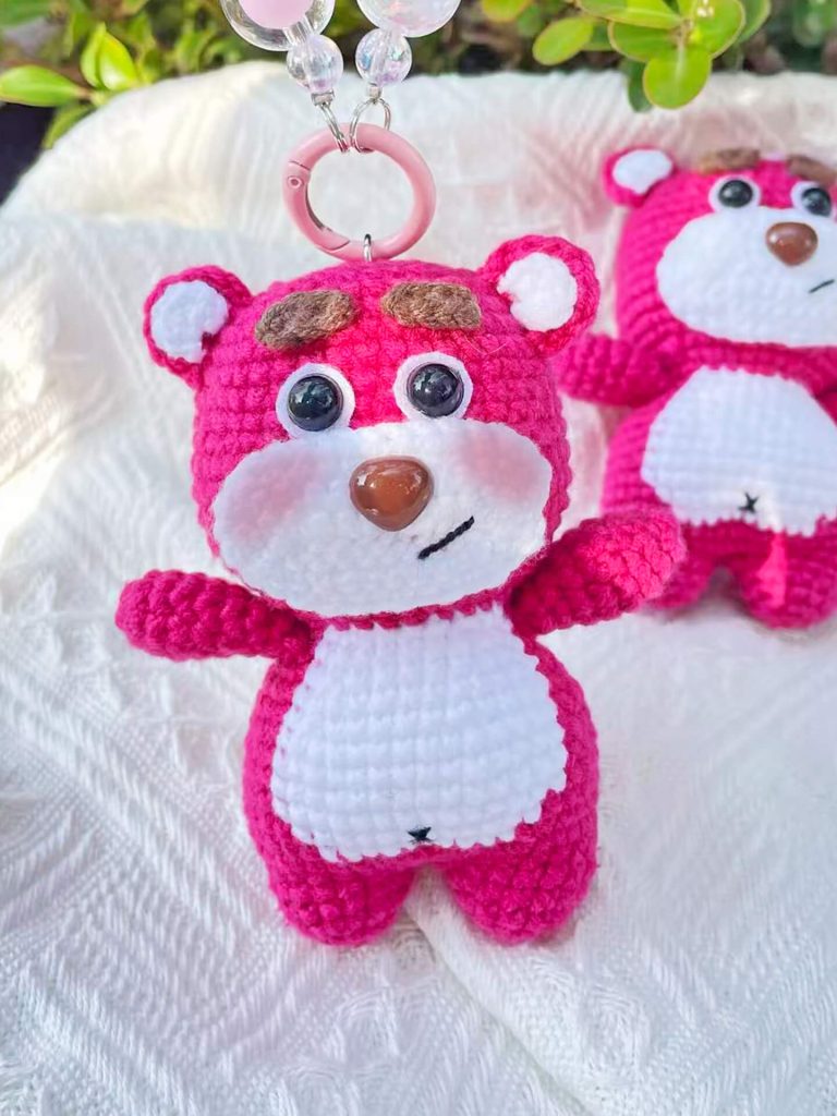 adorable crochet strawberry bear plushie finished