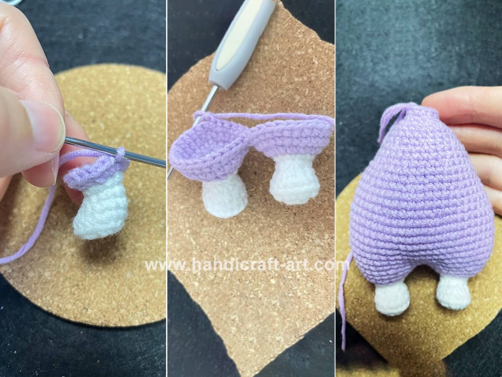 Amigurumi bunny body stuffed with polyfill