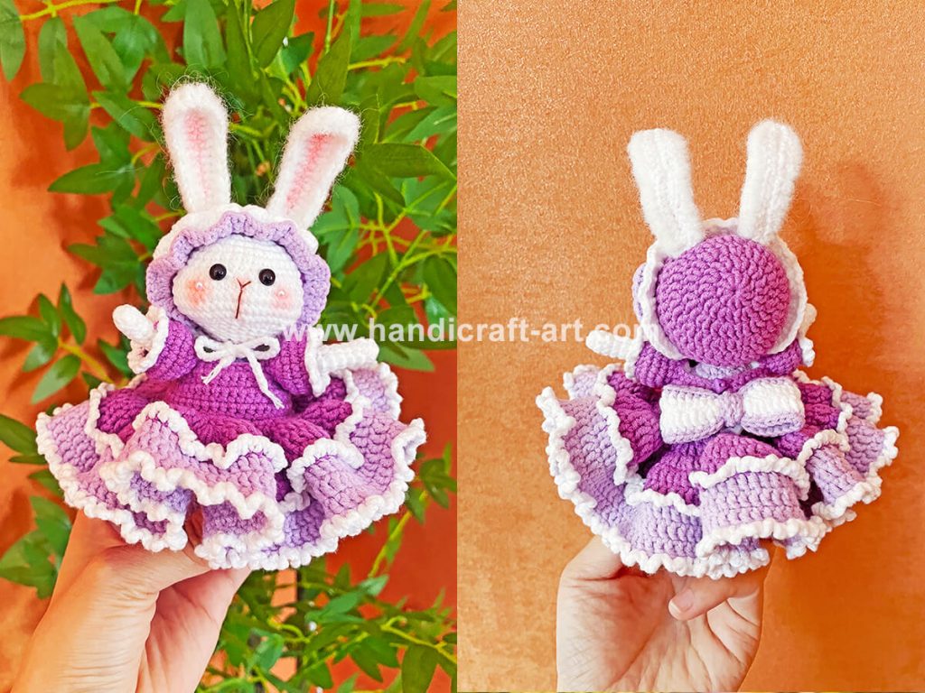 Assembling crochet candy bunny parts together3